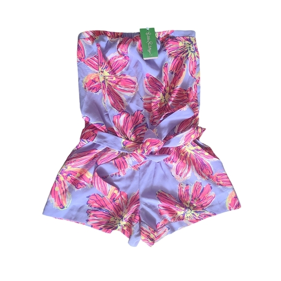 Lilly Pulitzer Ritz Romper Women's Medium Dahlia Purple Party Girl Belted NWT - Picture 2 of 9